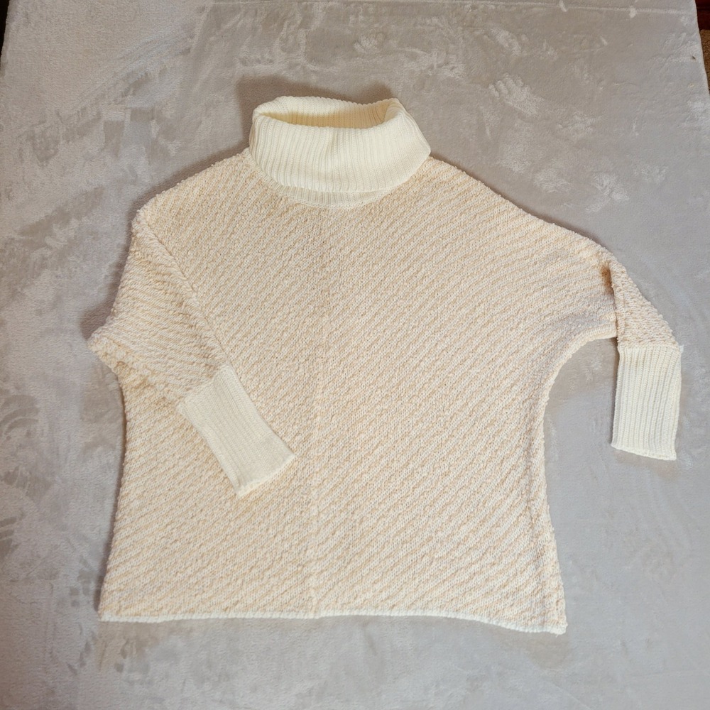 Anthropologie Moon & Madison Cream Textured Knit Cowl Sweater S Cozy Neutral